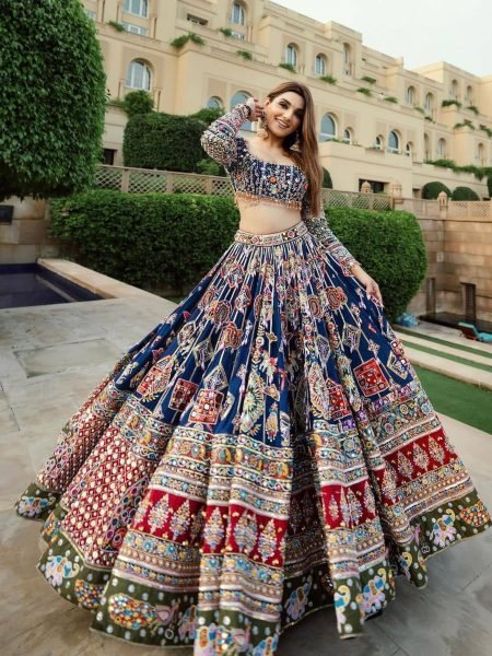 Navratri Glow Vibe Designer Muslin Lehenga Choli with Mirror Work & Festive Finesse  Lehenga
