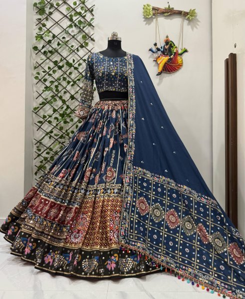 Navratri Glow Vibe Designer Muslin Lehenga Choli with Mirror Work & Festive Finesse Navratri Lehnega Choli