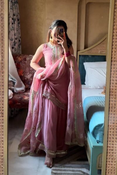 Rosy Radiance Tabby Organza Festive Sharara Set with Sequin & Mirror Glam Ready To Wear Collection