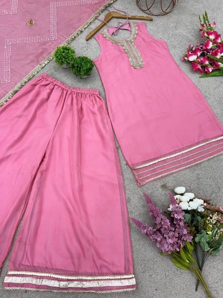Rosy Radiance Tabby Organza Festive Sharara Set with Sequin & Mirror Glam Ready To Wear Collection