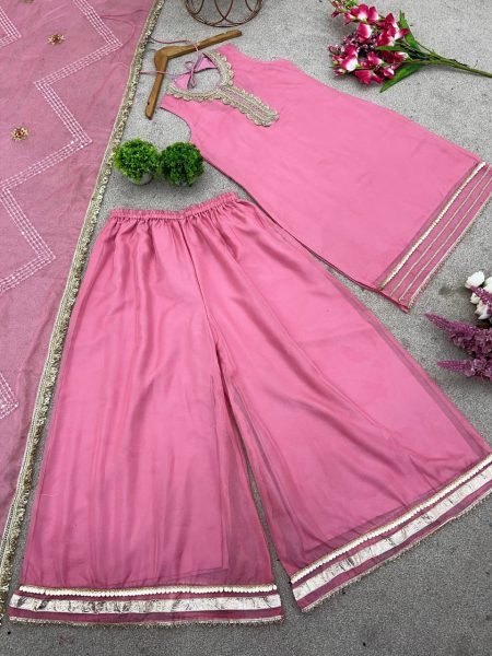 Rosy Radiance Tabby Organza Festive Sharara Set with Sequin & Mirror Glam Ready To Wear Collection
