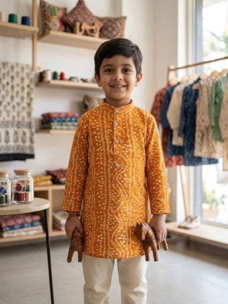 Festive Special Yellow Kids Kurta for Navratri Celebration Boys Wear