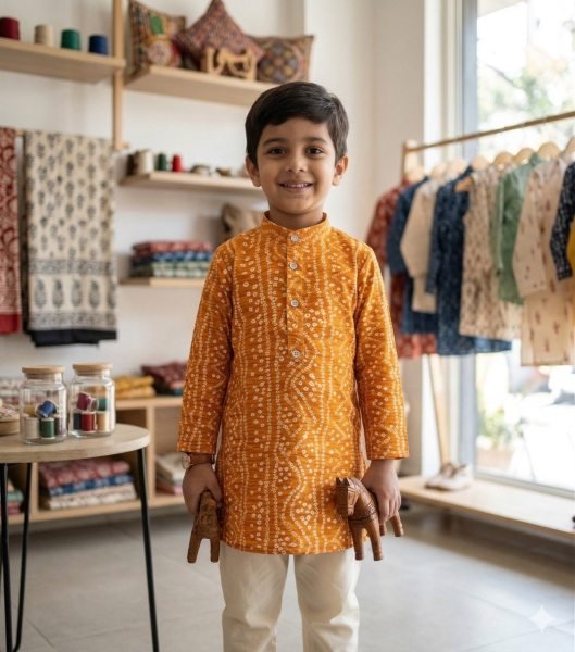 Festive Special Yellow Kids Kurta for Navratri Celebration Boys Wear