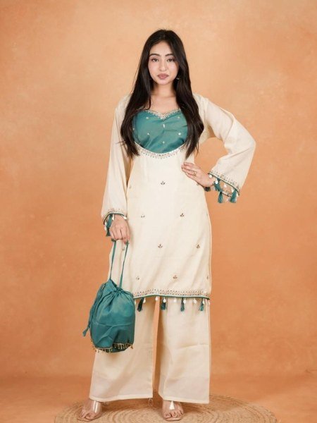 Festive Teal Green Traditional Embroidered Palazzo Suit for Festival Functions 
