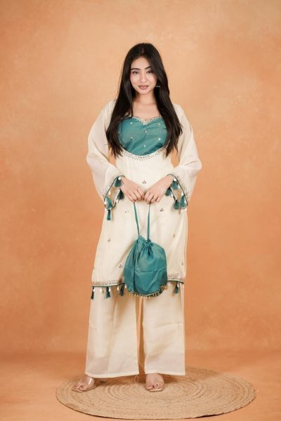 Festive Teal Green Traditional Embroidered Palazzo Suit for Festival Functions CO ORD Sets