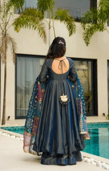 Festive Wear 3 Piece Anarkali Dress in Roman Silk Sequin Embroidery Dupatta    Heavy Flair Palazzo For Best Price Anarkali Kurtis 