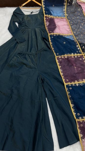 Festive Wear 3 Piece Anarkali Dress in Roman Silk Sequin Embroidery Dupatta    Heavy Flair Palazzo For Best Price Anarkali Kurtis 