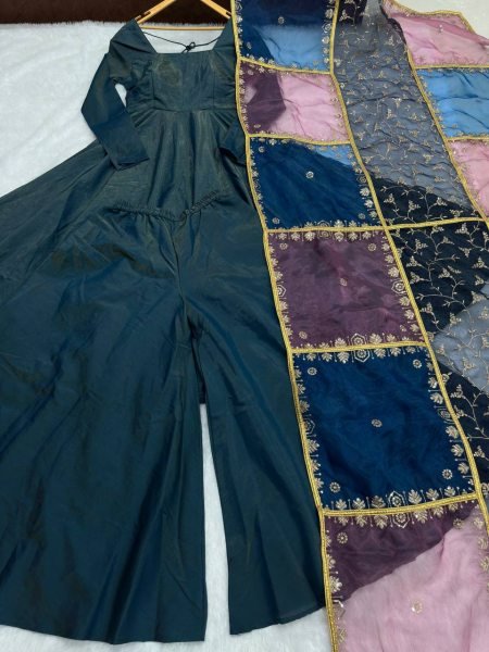 Festive Wear 3 Piece Anarkali Dress in Roman Silk Sequin Embroidery Dupatta    Heavy Flair Palazzo For Best Price Anarkali Kurtis 