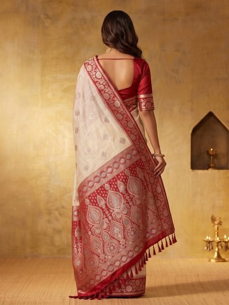 Festive Wear Cream Silk Blend Saree with Rich Zari Embroidery for Bulk Order Silk Sarees Wholesale