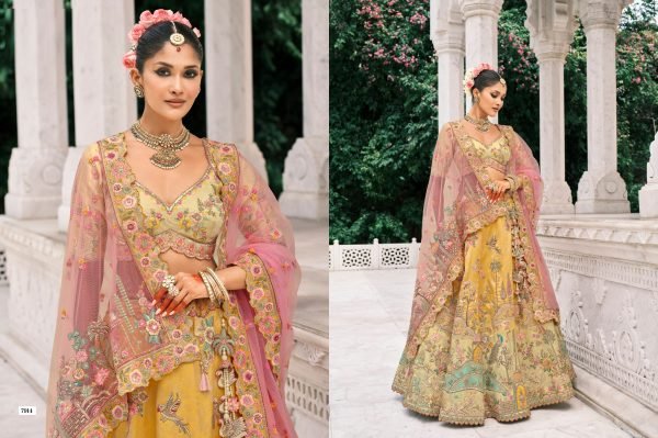 Festive Wear Cream Yellow Silk Lehenga with Sequence Work and Net Dupatta Bridal Lehenga Choli