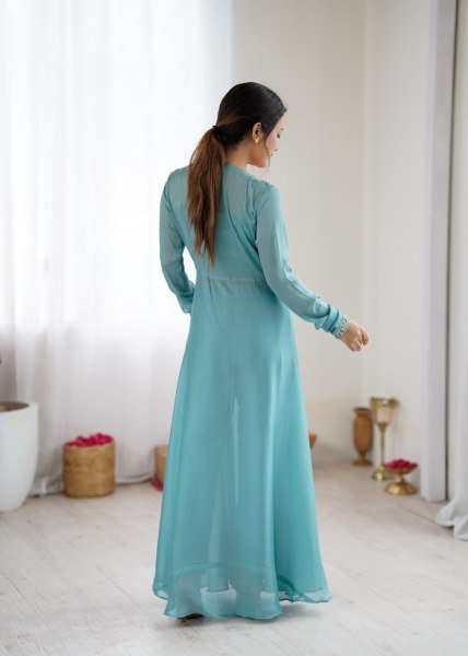 Festive Wear Embroidered Gown Palazzo Set with Full Sleeves Ready To Wear Collection