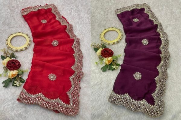 Festive Wear Georgette Silk Saree With Embroidery Work  Georgette Sarees Wholesale