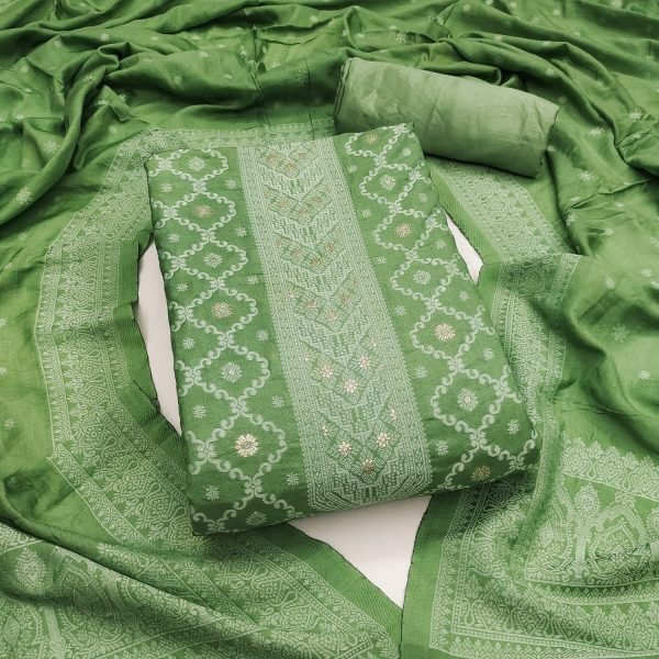 Festive Wear Green Chanderi Maslin Fancy Jacquard Suit Material at Manufacturer  Color Set Matching Dress Material Wholesale