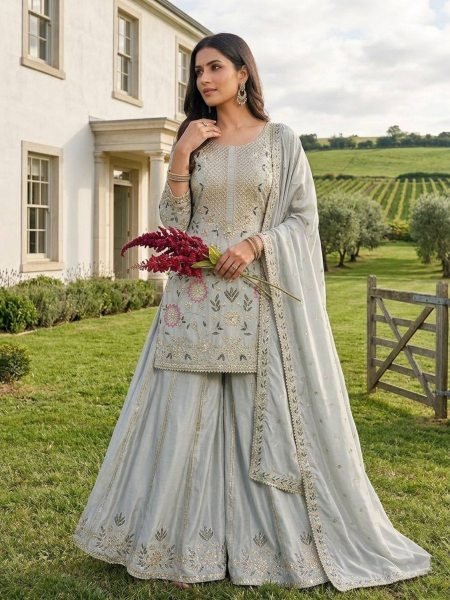 Festive Wear Heavy Embroidered Sharara Suit Set for Weddings 