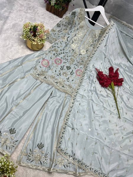 Festive Wear Heavy Embroidered Sharara Suit Set for Weddings Ready To Wear Collection