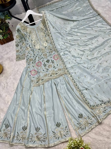 Festive Wear Heavy Embroidered Sharara Suit Set for Weddings Ready To Wear Collection