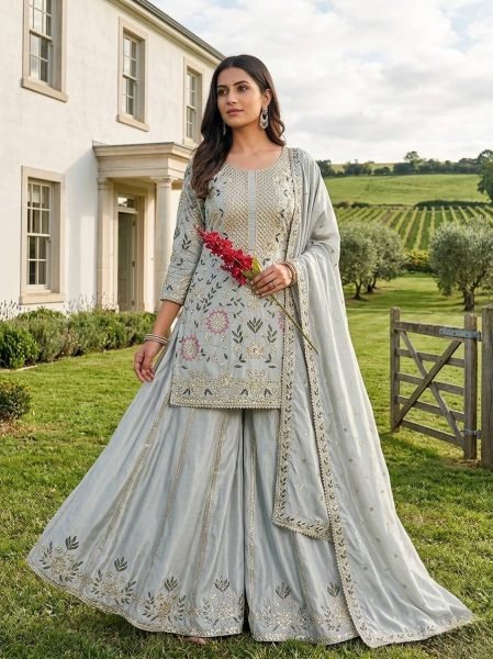 Festive Wear Heavy Embroidered Sharara Suit Set for Weddings Ready To Wear Collection
