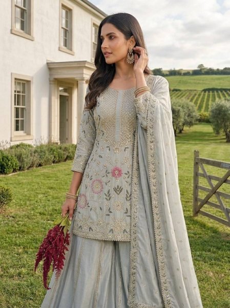 Festive Wear Heavy Embroidered Sharara Suit Set for Weddings Ready To Wear Collection