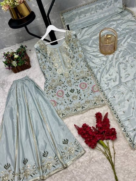 Festive Wear Heavy Embroidered Sharara Suit Set for Weddings Ready To Wear Collection