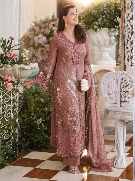 Festive Wear Mauve Maria B Chiffon Suit with Applique and Handwork at Wholesale  Salwar Kameez