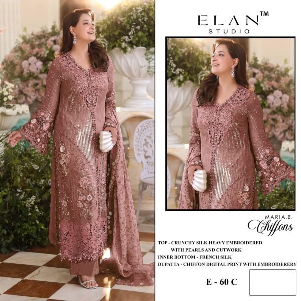 Festive Wear Mauve Maria B Chiffon Suit with Applique and Handwork at Wholesale  Pakistani Suits Wholesale