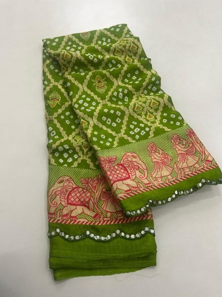 Festive Wear Parrot Green Moss Chiffon Bandhani Saree At Manufacturer Rate Pure Chiffon Sarees Wholesale