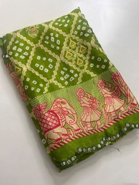 Festive Wear Parrot Green Moss Chiffon Bandhani Saree At Manufacturer Rate Pure Chiffon Sarees Wholesale