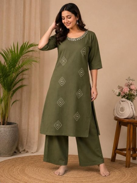 Festive Wear Premium Cotton Kurta featuring a matching plazo Set