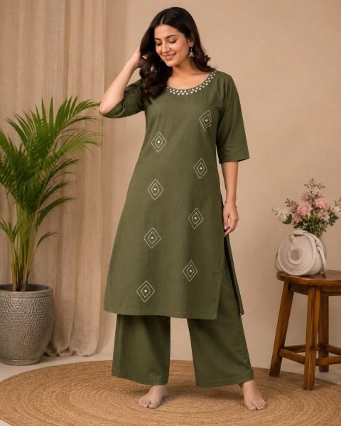 Festive Wear Premium Cotton Kurta featuring a matching plazo Set Cotton Kurtis Wholesale