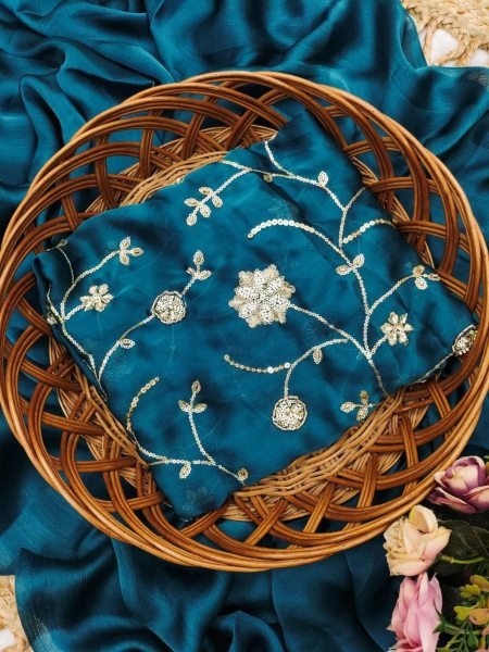 Festive Wear Pure Silk Saree with Maggam Embroidery Blouse Sarees 