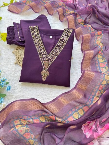 Festive Wear Roman Silk Kurti Set with Miyani Pant   Digital Chanderi Dupatta Elegant 3PC Outfit Supplier Collection for Clothing Wholesalers 