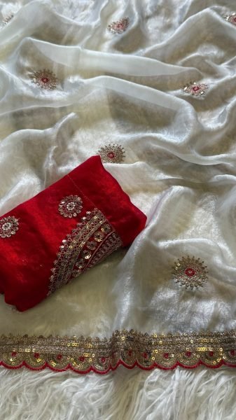 Festive Wear White Space Silk Saree with Corner Butta Embroidery at Wholesale Rate Silk Sarees Wholesale