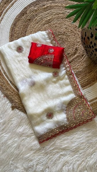 Festive Wear White Space Silk Saree with Corner Butta Embroidery at Wholesale Rate Silk Sarees Wholesale