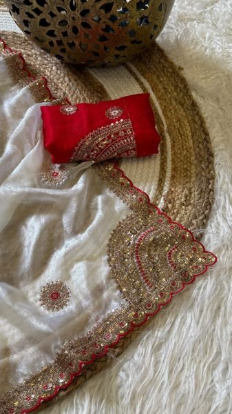 Festive Wear White Space Silk Saree with Corner Butta Embroidery at Wholesale Rate Silk Sarees Wholesale