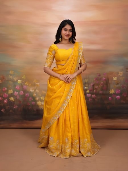 Festive Wear Yellow Silk Lehenga Choli with Embroidered Blouse and Dupatta at Wholesale Rate  Lehenga