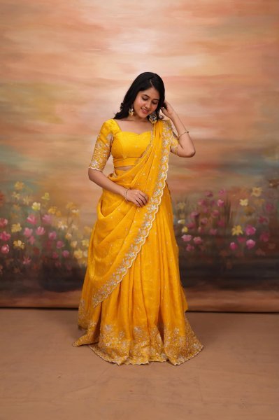 Festive Wear Yellow Silk Lehenga Choli with Embroidered Blouse and Dupatta at Wholesale Rate Designer Lehenga Choli