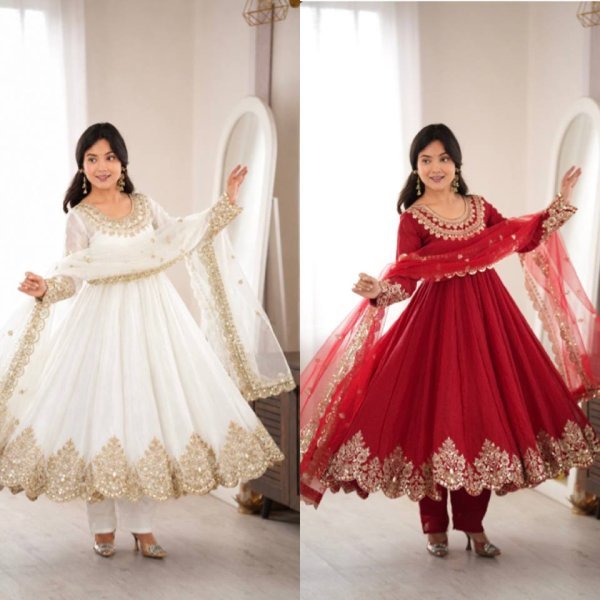 Festive White Doremon Crush Top Pant Dupatta Set with Embroidery Work at Wholesale Rate Ready To Wear Collection