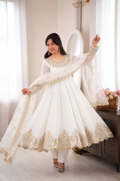 Festive White Doremon Crush Top Pant Dupatta Set with Embroidery Work at Wholesale Rate Ready To Wear Collection