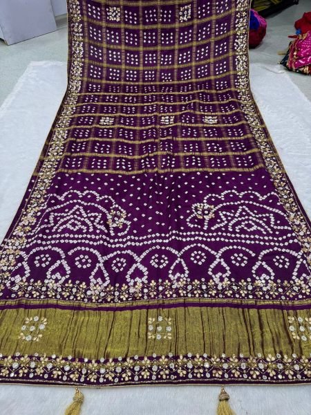 Festive Wine Boutique Quality Gharchola Handwork Saree in Pure Gajji Silk 