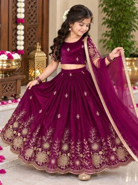 Festive Wine Soft Fendy Silk Lehenga Choli with Cutdana Work and Fancy Latkan 