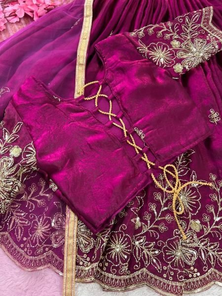 Festive Wine Soft Fendy Silk Lehenga Choli with Cutdana Work and Fancy Latkan Girls Wear