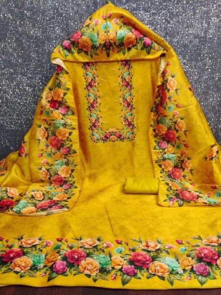 Festive Yellow Assam Silk Digital Print Kurti with Santoon Pant and Dupatta at Factory Price 