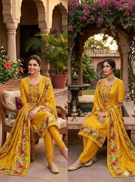 Festive Yellow Assam Silk Digital Print Kurti with Santoon Pant and Dupatta at Factory Price Color Set Matching Dress Material Wholesale