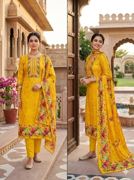 Festive Yellow Assam Silk Digital Print Kurti with Santoon Pant and Dupatta at Factory Price Color Set Matching Dress Material Wholesale