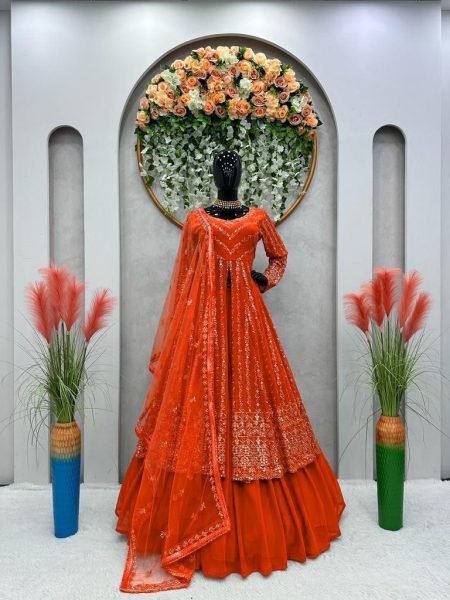Fiery Orange Georgette Lehenga with Heavy Sequins Perfect for Haldi Glow Ready To Wear Collection