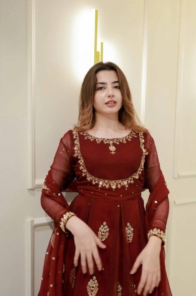 Fine Red Georgette Sequence Embroidery Long Gown with Border Dupatta for Receptions Wear Anarkali Kurtis 