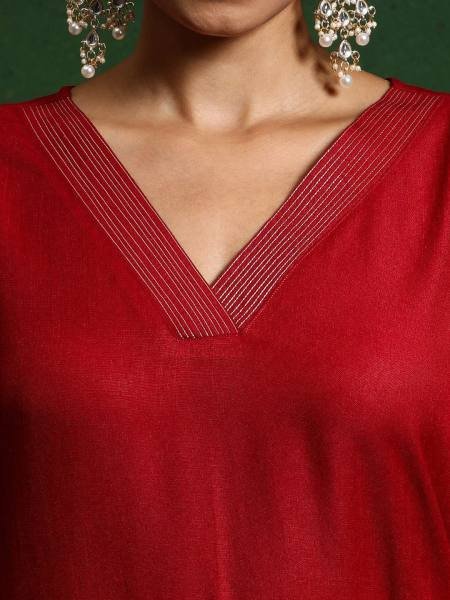 Finest Plain Maroon Chanderi Kurti Set for Office Wear  Straight Cut Long Kurtis