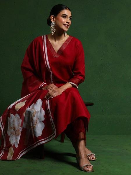 Finest Plain Maroon Chanderi Kurti Set for Office Wear  Straight Cut Long Kurtis