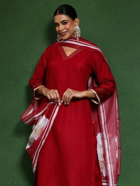 Finest Plain Maroon Chanderi Kurti Set for Office Wear  Straight Cut Long Kurtis