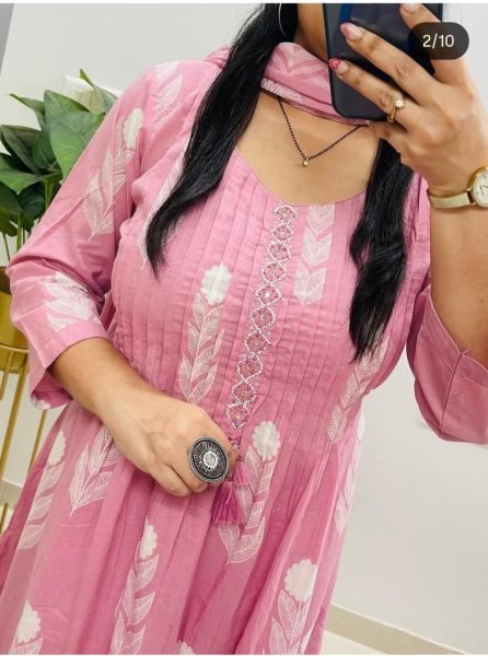 Flared Cotton Anarkali Suit with Stylish Sleeves and Malmal Dupatta for for Wedding Functions  Straight Cut Long Kurtis